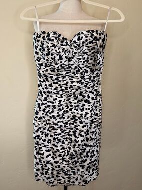 Vicky Tiel vintage animal print strapless bustier dress Bergdorf Goodman Size 0